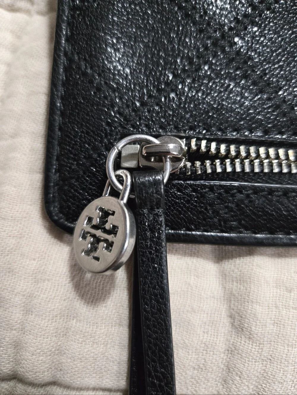 Tory Burch Black Quilted Logo Zip Wallet
